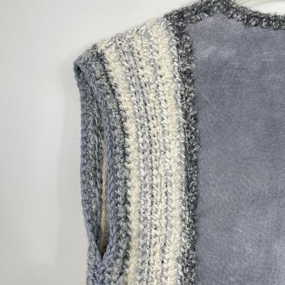 Vintage mLm Canadian Original Suede And Knit Vest Women M Gray Leather Boho Art - Picture 9 of 10